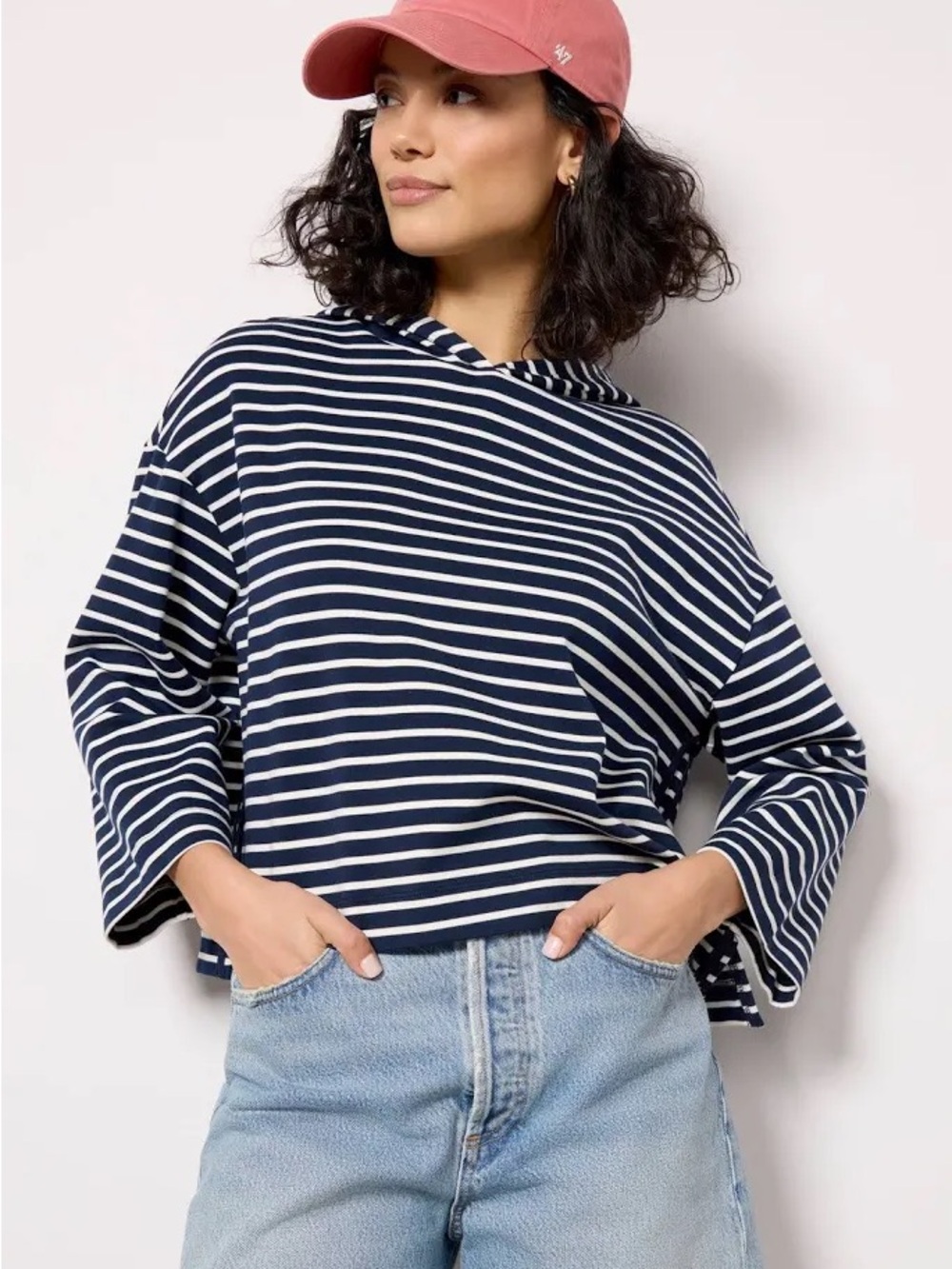 Evereve Mia Navy & White Striped Hooded Sweatshirt